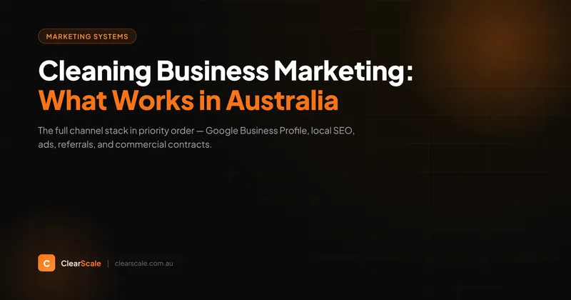 Australian cleaning business owner reviewing digital marketing results on a laptop showing Google Business Profile and local search rankings