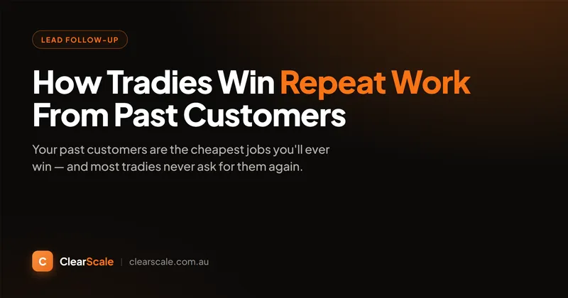 A tradie's phone showing a friendly check-in text to a past customer