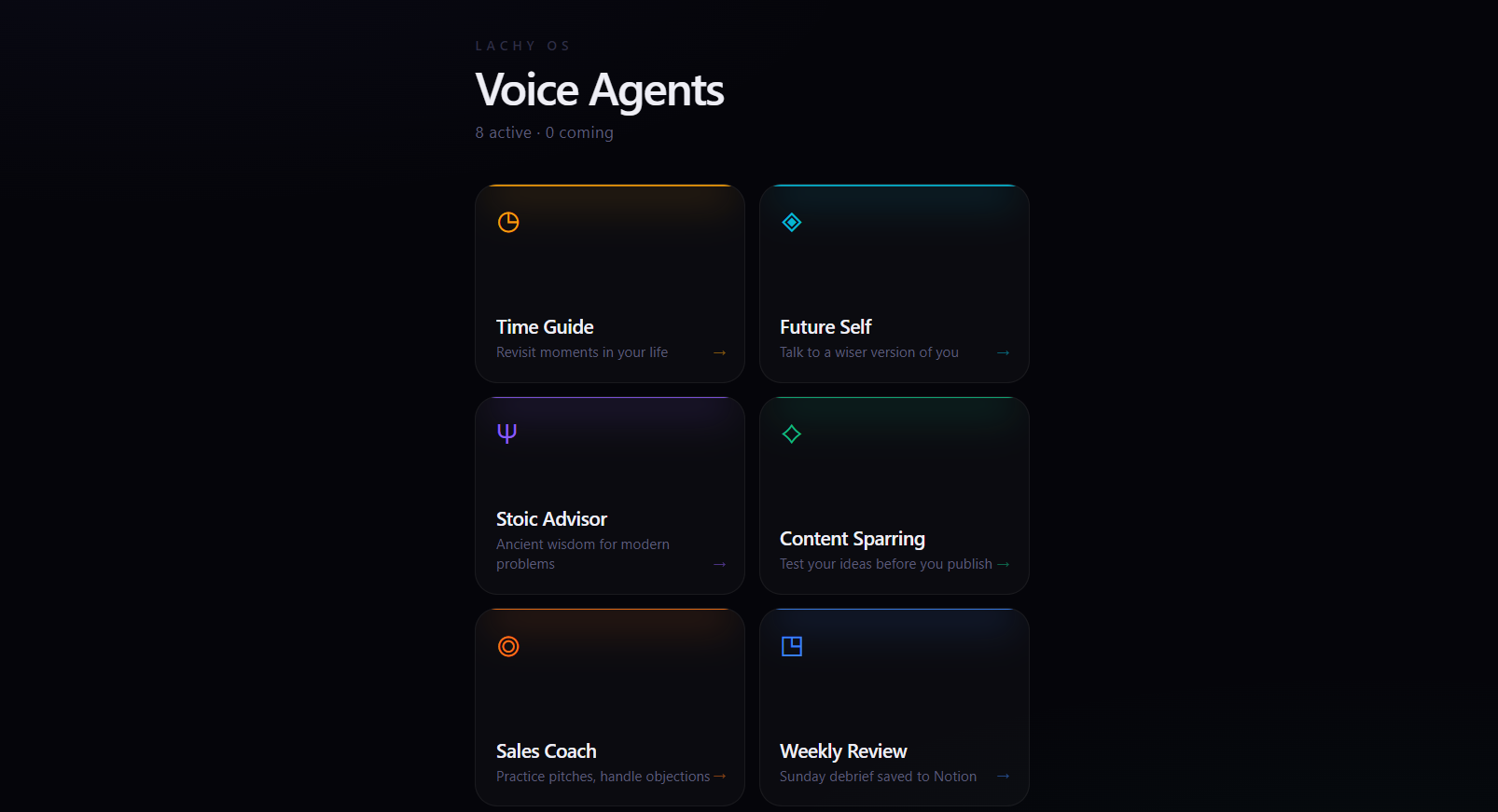 Lachy OS Voice Agents with Time Guide, Future Self, Stoic Advisor, and more